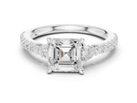 Asscher Trillion Side Three Stone Pave Engagement Ring - White Gold