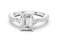 Emerald Trillion Side Three Stone Pave Engagement Ring - White Gold