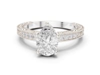 Pear Vintage Engraved Pave Engagement Ring - White Gold