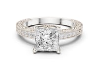 Princess Vintage Engraved Pave Engagement Ring - White Gold