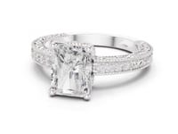 Radiant Vintage Engraved Pave Engagement Ring - White Gold