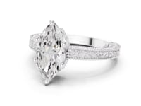 Marquise Vintage Engraved Pave Engagement Ring - White Gold