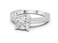 Cushion Vintage Engraved Pave Engagement Ring - White Gold