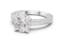 Round Vintage Engraved Pave Engagement Ring - White Gold