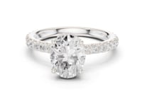 Oval Petite Hidden Halo Pave Engagement Ring - White Gold