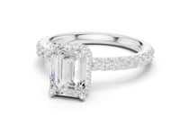 Emerald Petite Hidden Halo Pave Engagement Ring - White Gold
