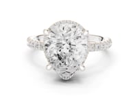 Pear Petal-Prong Hidden Halo Pave Engagement Ring - White Gold