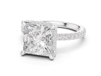 Princess Petal-Prong Hidden Halo Pave Engagement Ring - White Gold