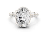 Oval Petal-Prong Hidden Halo Pave Engagement Ring - White Gold