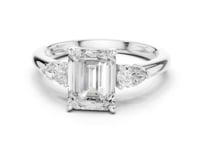 Emerald Pear Side Three Stone Engagement Ring - White Gold