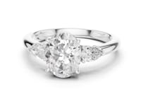 Oval Pear Side Three Stone Engagement Ring - White Gold