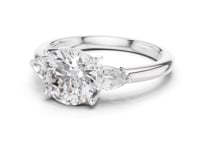 Round Pear Side Three Stone Engagement Ring - White Gold