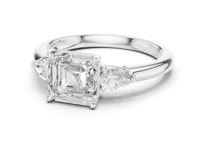 Asscher Pear Side Three Stone Engagement Ring - White Gold