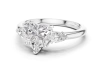 Heart Pear Side Three Stone Engagement Ring - White Gold