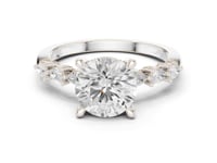 Round Pear Accent Engagement Ring - White Gold