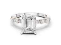 Emerald Pear Accent Engagement Ring - White Gold