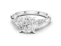 Round Pear Accent Three Stone Pave Engagement Ring - White Gold
