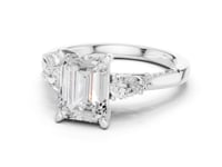 Emerald Pear Accent Three Stone Pave Engagement Ring - White Gold