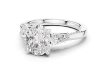 Oval Pear Accent Three Stone Pave Engagement Ring - White Gold