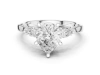Pear Accent Three Stone Pave Engagement Ring - White Gold