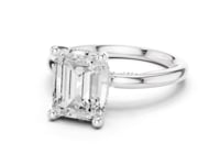 Emerald Milgrain Accent Solitaire Engagement Ring - White Gold
