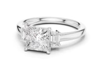 Pear Emerald Side Three Stone Engagement Ring - White Gold