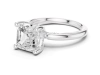 Asscher Milgrain Accent Solitaire Engagement Ring - White Gold