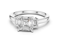 Asscher Emerald Side Three Stone Engagement Ring - White Gold