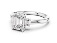 Emerald Side Three Stone Engagement Ring - White Gold