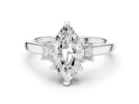 Marquise Emerald Side Three Stone Engagement Ring - White Gold