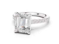 Emerald Double-Prong Pave Engagement Ring - White Gold