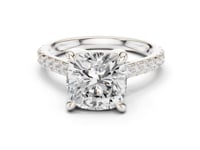 Cushion Double-Prong Pave Engagement Ring - White Gold