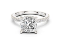 Cushion Double Hidden Halo Pave Engagement Ring - White Gold