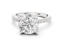 Round Crown Hidden Halo Pave Engagement Ring - White Gold