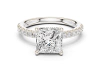 Princess Compass Hidden Halo Pave Engagement Ring - White Gold