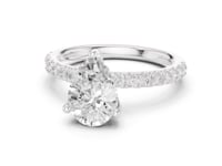 Pear Compass Hidden Halo Pave Engagement Ring - White Gold