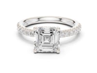 Asscher Compass Hidden Halo Pave Engagement Ring - White Gold