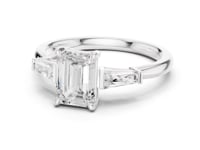 Emerald Cathedral Tapered Baguette Three Stone Engagement Ring - White Gold