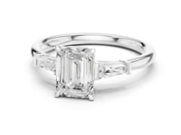 Emerald Classic Tapered Baguette Three Stone Engagement Ring - White Gold