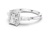 Radiant Cathedral Tapered Baguette Three Stone Engagement Ring - White Gold