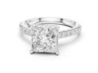 Princess Classic Hidden Halo Pave Engagement Ring - White Gold