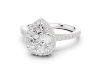 Pear Scalloped Gallery Halo Pave Engagement Ring - White Gold
