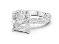 Princess Bold Shared-Prong Accent Engagement Ring - White Gold