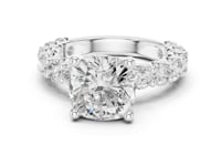 Cushion Bold Shared-Prong Accent Engagement Ring - White Gold