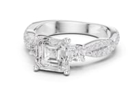 Asscher Twist Three Stone Engagement Ring - White Gold