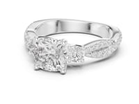 Cushion Twist Three Stone Engagement Ring - White Gold