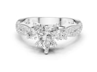 Heart Twist Three Stone Engagement Ring - White Gold