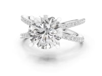 Round Crossover Pave Engagement Ring - White Gold