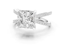 Princess Crossover Pave Engagement Ring - White Gold