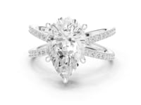 Pear Crossover Pave Engagement Ring - White Gold
